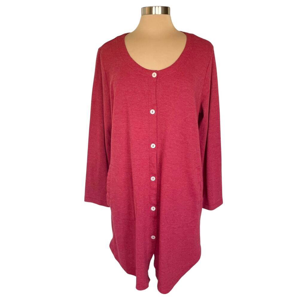 Heavenly Soft‎ Carole Hochman Sleep Shirt Womens LARGE Red Scoop Neck Pockets